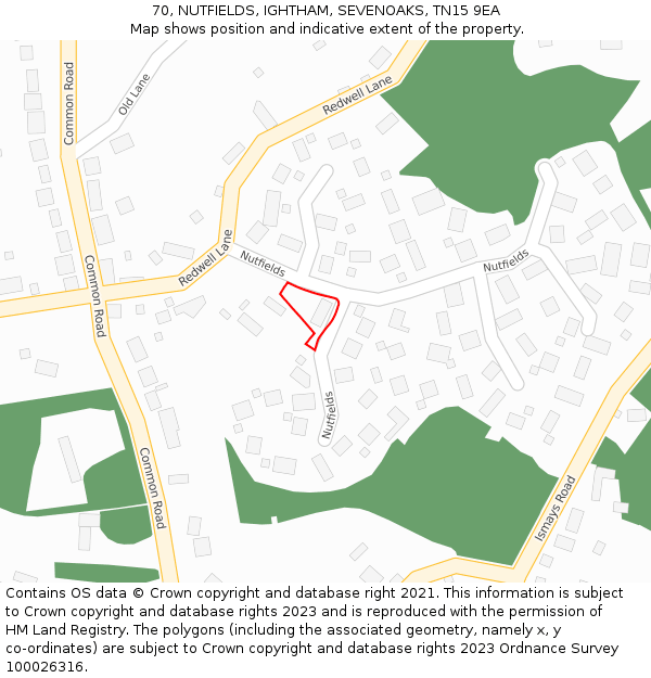 70, NUTFIELDS, IGHTHAM, SEVENOAKS, TN15 9EA: Location map and indicative extent of plot