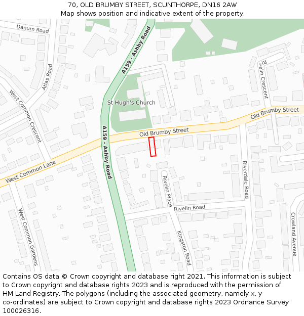70, OLD BRUMBY STREET, SCUNTHORPE, DN16 2AW: Location map and indicative extent of plot