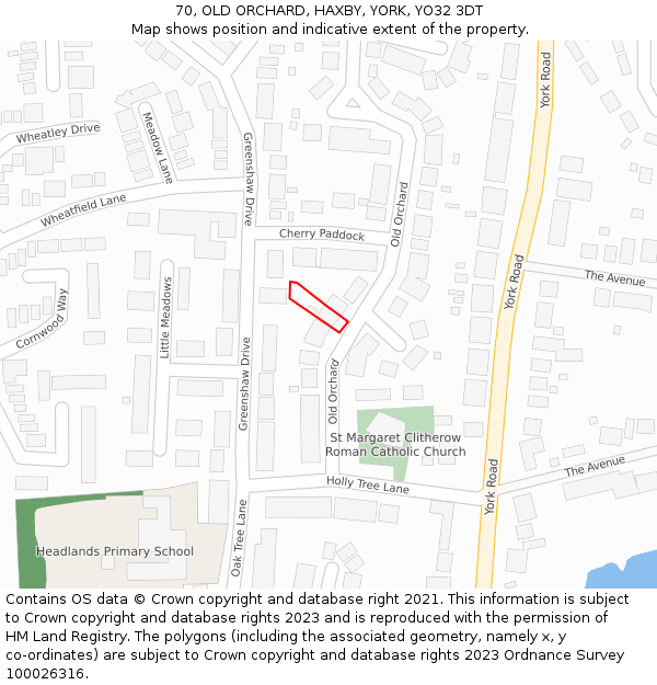 70, OLD ORCHARD, HAXBY, YORK, YO32 3DT: Location map and indicative extent of plot