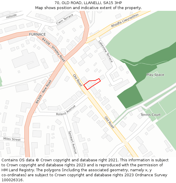 70, OLD ROAD, LLANELLI, SA15 3HP: Location map and indicative extent of plot