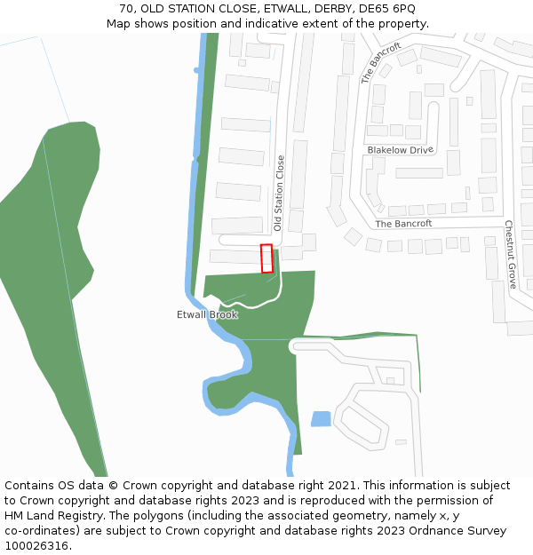 70, OLD STATION CLOSE, ETWALL, DERBY, DE65 6PQ: Location map and indicative extent of plot