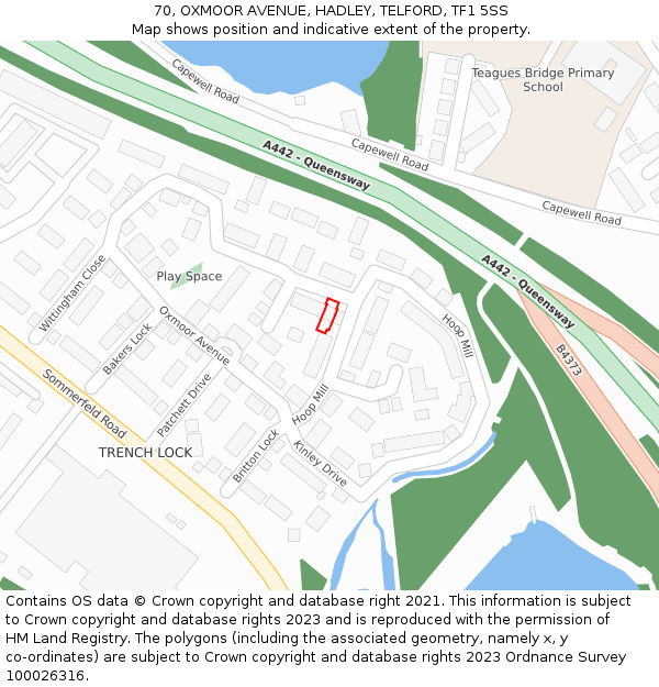 70, OXMOOR AVENUE, HADLEY, TELFORD, TF1 5SS: Location map and indicative extent of plot