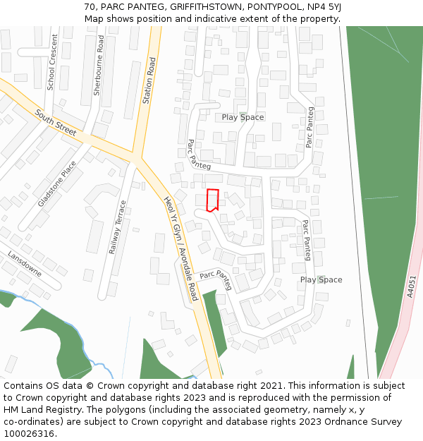 70, PARC PANTEG, GRIFFITHSTOWN, PONTYPOOL, NP4 5YJ: Location map and indicative extent of plot
