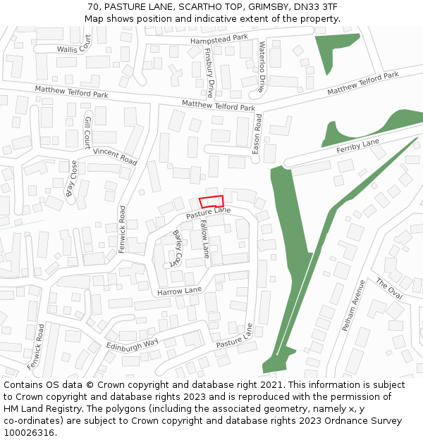 70, PASTURE LANE, SCARTHO TOP, GRIMSBY, DN33 3TF: Location map and indicative extent of plot