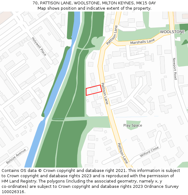 70, PATTISON LANE, WOOLSTONE, MILTON KEYNES, MK15 0AY: Location map and indicative extent of plot