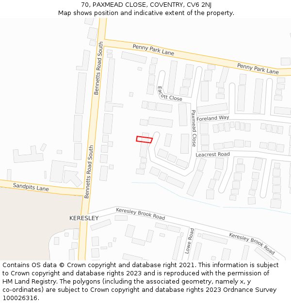 70, PAXMEAD CLOSE, COVENTRY, CV6 2NJ: Location map and indicative extent of plot