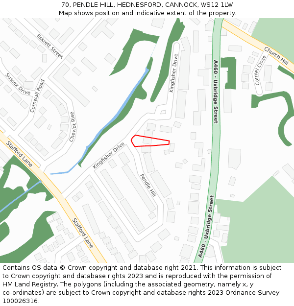 70, PENDLE HILL, HEDNESFORD, CANNOCK, WS12 1LW: Location map and indicative extent of plot