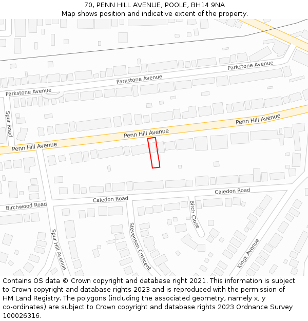 70, PENN HILL AVENUE, POOLE, BH14 9NA: Location map and indicative extent of plot