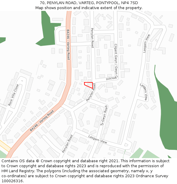 70, PENYLAN ROAD, VARTEG, PONTYPOOL, NP4 7SD: Location map and indicative extent of plot