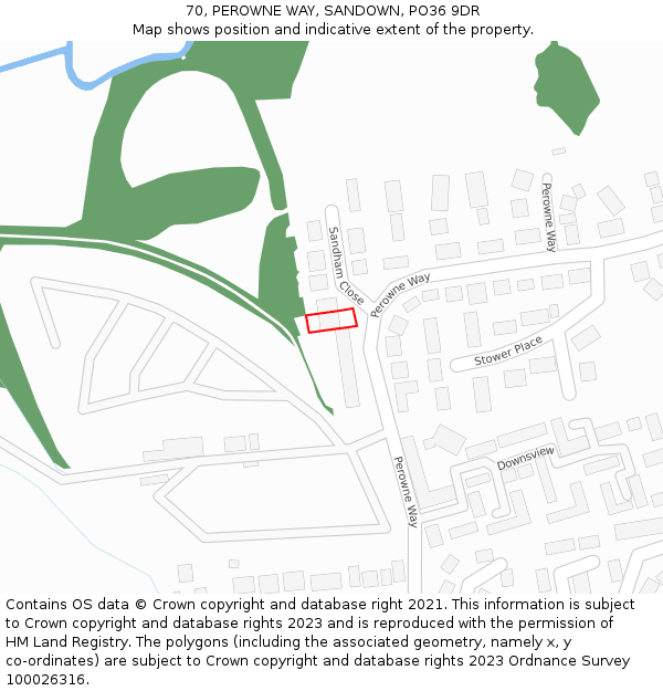 70, PEROWNE WAY, SANDOWN, PO36 9DR: Location map and indicative extent of plot