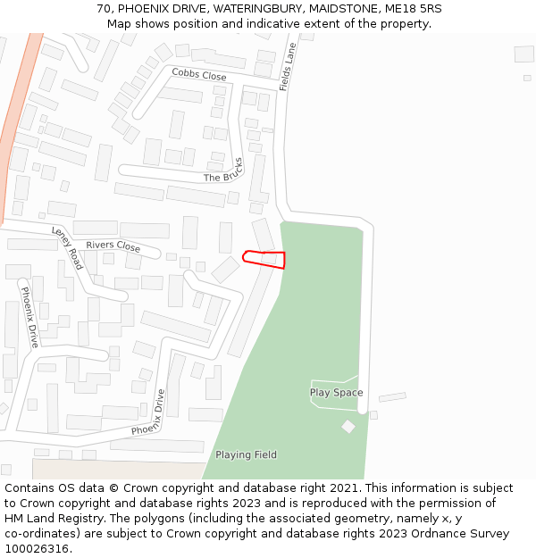 70, PHOENIX DRIVE, WATERINGBURY, MAIDSTONE, ME18 5RS: Location map and indicative extent of plot