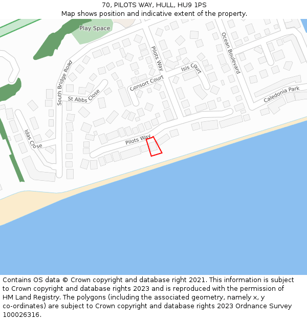 70, PILOTS WAY, HULL, HU9 1PS: Location map and indicative extent of plot
