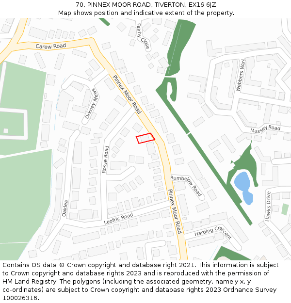 70, PINNEX MOOR ROAD, TIVERTON, EX16 6JZ: Location map and indicative extent of plot
