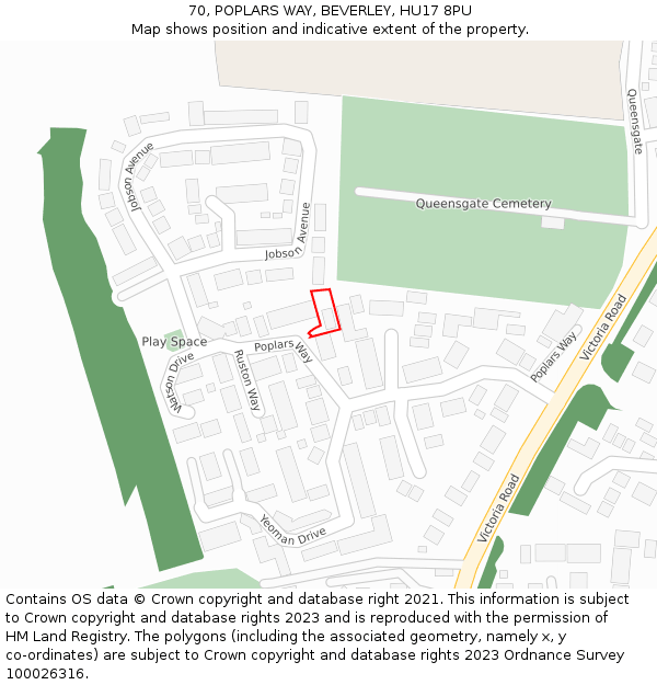 70, POPLARS WAY, BEVERLEY, HU17 8PU: Location map and indicative extent of plot