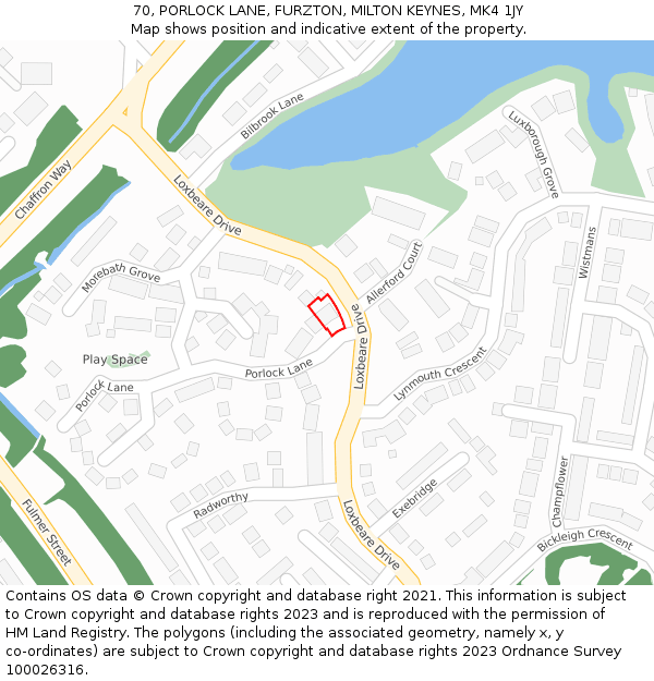 70, PORLOCK LANE, FURZTON, MILTON KEYNES, MK4 1JY: Location map and indicative extent of plot