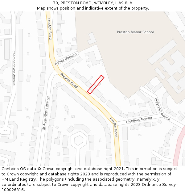 70, PRESTON ROAD, WEMBLEY, HA9 8LA: Location map and indicative extent of plot