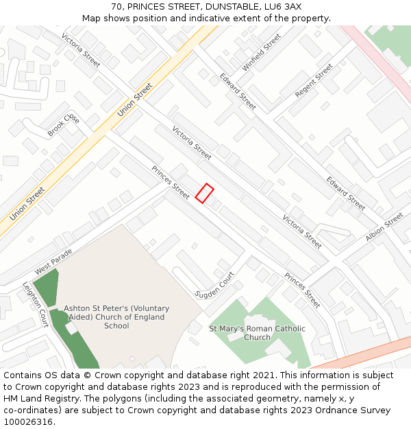 70, PRINCES STREET, DUNSTABLE, LU6 3AX: Location map and indicative extent of plot