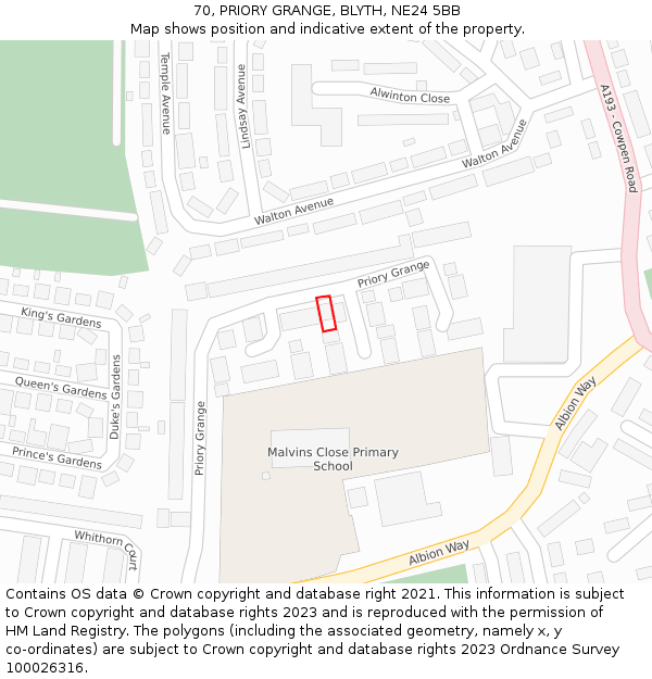 70, PRIORY GRANGE, BLYTH, NE24 5BB: Location map and indicative extent of plot