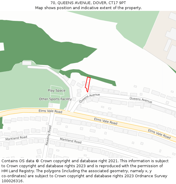 70, QUEENS AVENUE, DOVER, CT17 9PT: Location map and indicative extent of plot