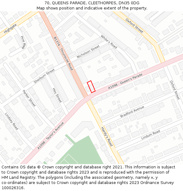 70, QUEENS PARADE, CLEETHORPES, DN35 0DG: Location map and indicative extent of plot