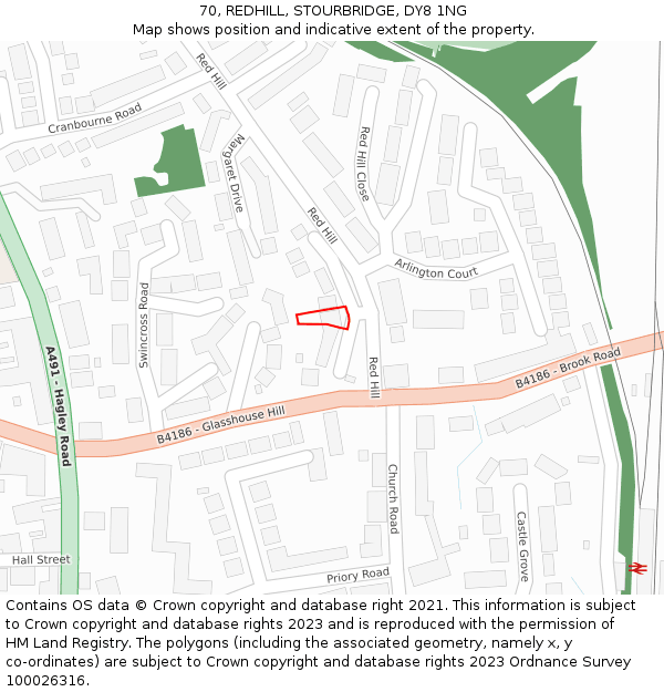 70, REDHILL, STOURBRIDGE, DY8 1NG: Location map and indicative extent of plot