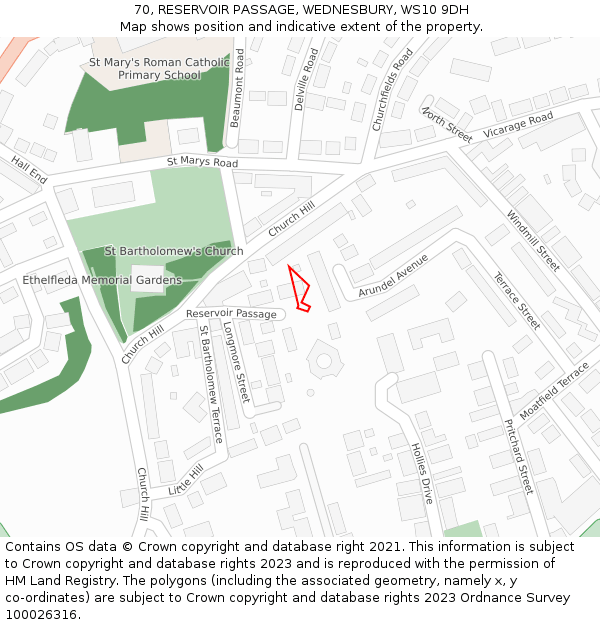 70, RESERVOIR PASSAGE, WEDNESBURY, WS10 9DH: Location map and indicative extent of plot