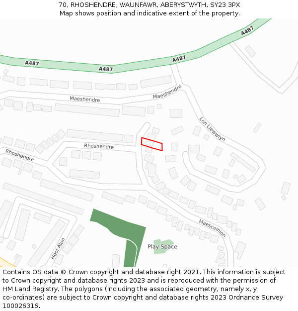 70, RHOSHENDRE, WAUNFAWR, ABERYSTWYTH, SY23 3PX: Location map and indicative extent of plot