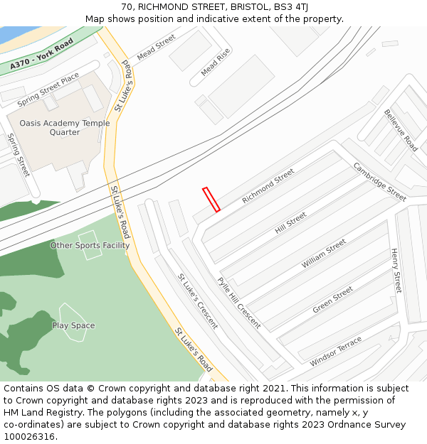 70, RICHMOND STREET, BRISTOL, BS3 4TJ: Location map and indicative extent of plot