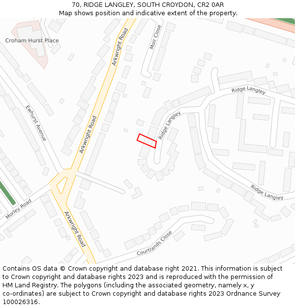 70, RIDGE LANGLEY, SOUTH CROYDON, CR2 0AR: Location map and indicative extent of plot