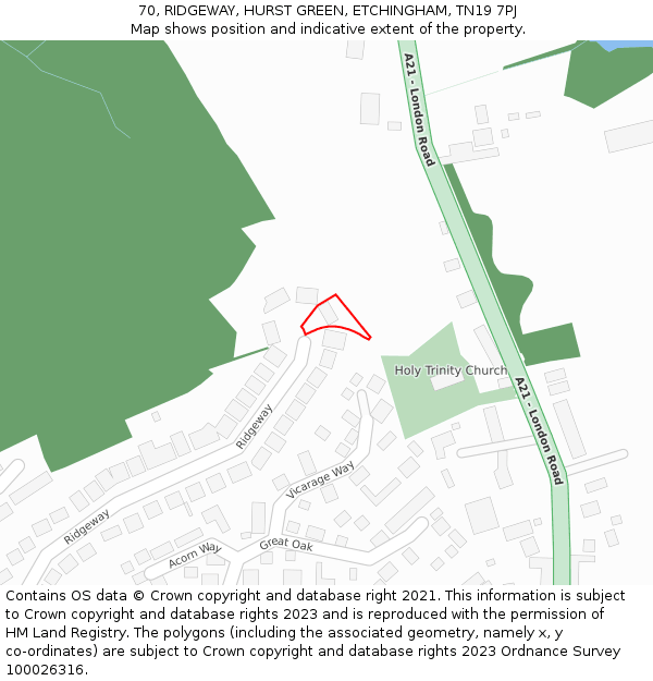 70, RIDGEWAY, HURST GREEN, ETCHINGHAM, TN19 7PJ: Location map and indicative extent of plot