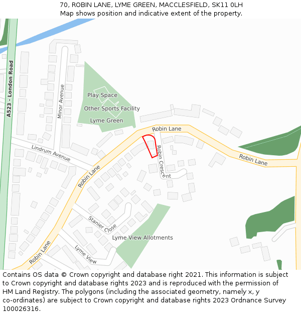 70, ROBIN LANE, LYME GREEN, MACCLESFIELD, SK11 0LH: Location map and indicative extent of plot