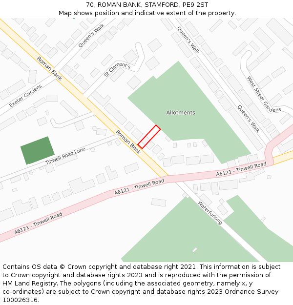 70, ROMAN BANK, STAMFORD, PE9 2ST: Location map and indicative extent of plot