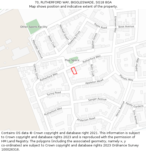 70, RUTHERFORD WAY, BIGGLESWADE, SG18 8GA: Location map and indicative extent of plot