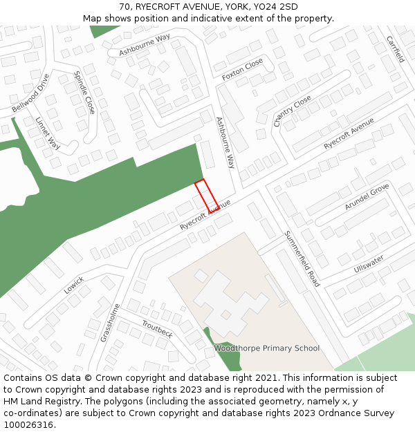 70, RYECROFT AVENUE, YORK, YO24 2SD: Location map and indicative extent of plot