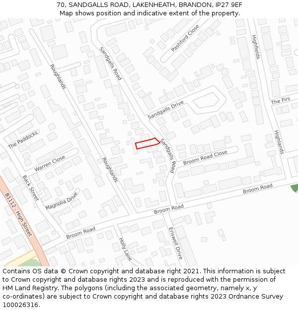 70, SANDGALLS ROAD, LAKENHEATH, BRANDON, IP27 9EF: Location map and indicative extent of plot