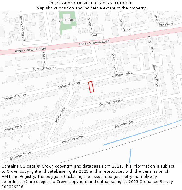 70, SEABANK DRIVE, PRESTATYN, LL19 7PR: Location map and indicative extent of plot