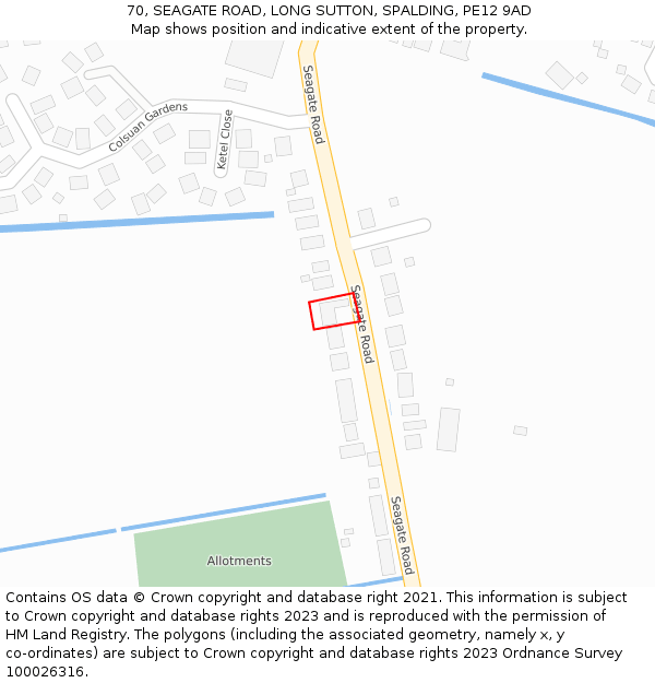70, SEAGATE ROAD, LONG SUTTON, SPALDING, PE12 9AD: Location map and indicative extent of plot