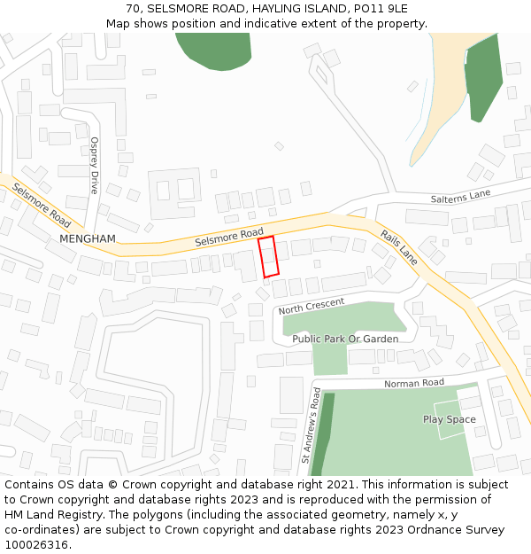 70, SELSMORE ROAD, HAYLING ISLAND, PO11 9LE: Location map and indicative extent of plot