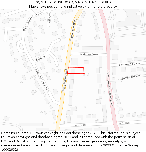 70, SHEEPHOUSE ROAD, MAIDENHEAD, SL6 8HP: Location map and indicative extent of plot