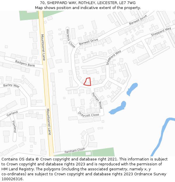 70, SHEPPARD WAY, ROTHLEY, LEICESTER, LE7 7WG: Location map and indicative extent of plot