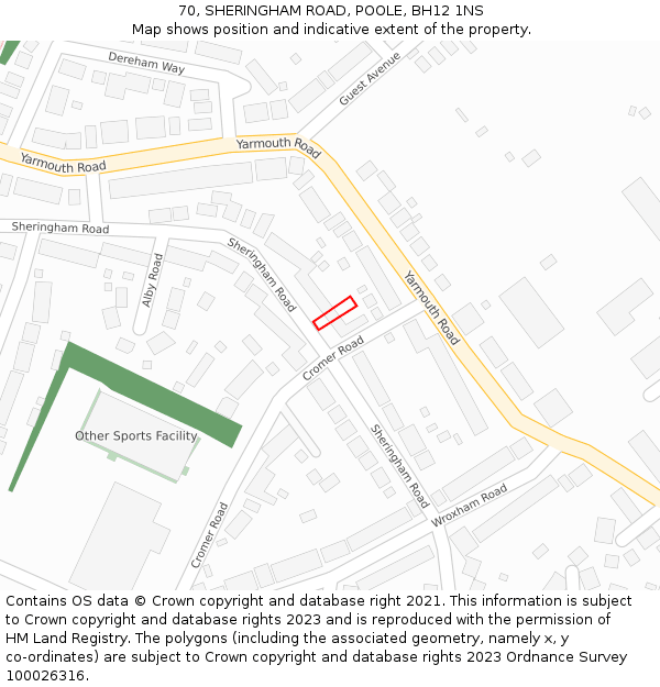 70, SHERINGHAM ROAD, POOLE, BH12 1NS: Location map and indicative extent of plot