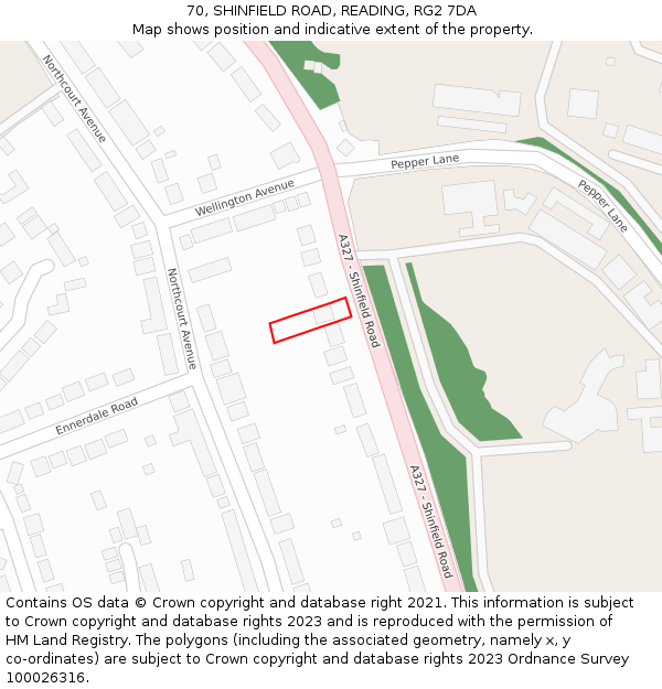 70, SHINFIELD ROAD, READING, RG2 7DA: Location map and indicative extent of plot