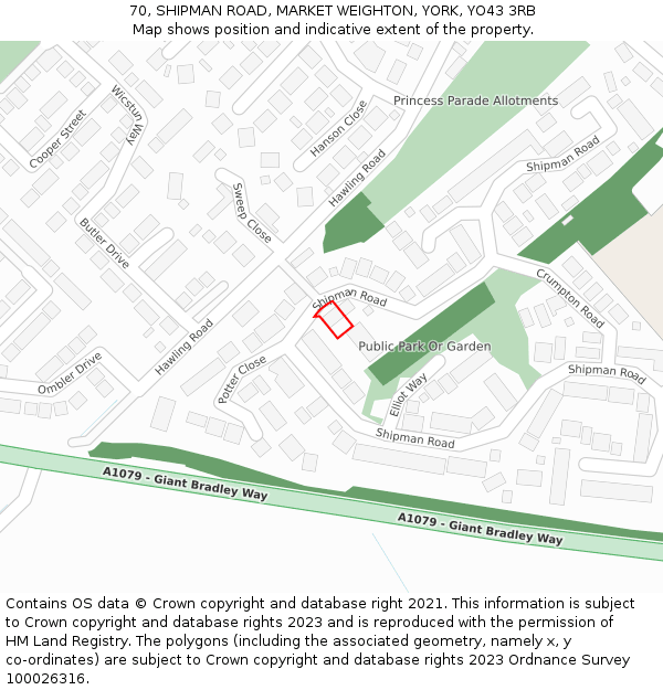 70, SHIPMAN ROAD, MARKET WEIGHTON, YORK, YO43 3RB: Location map and indicative extent of plot