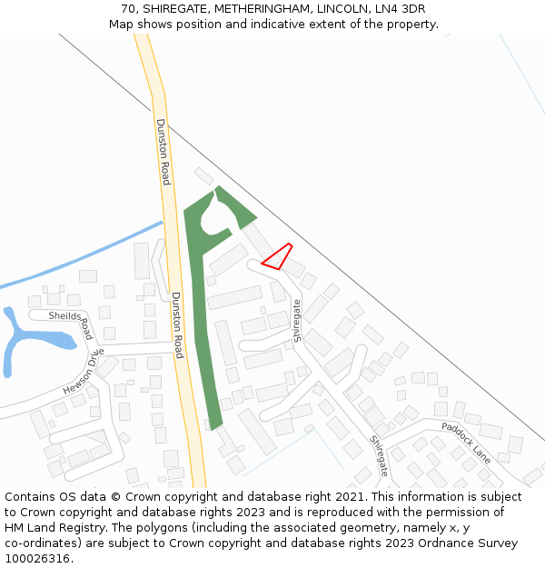 70, SHIREGATE, METHERINGHAM, LINCOLN, LN4 3DR: Location map and indicative extent of plot