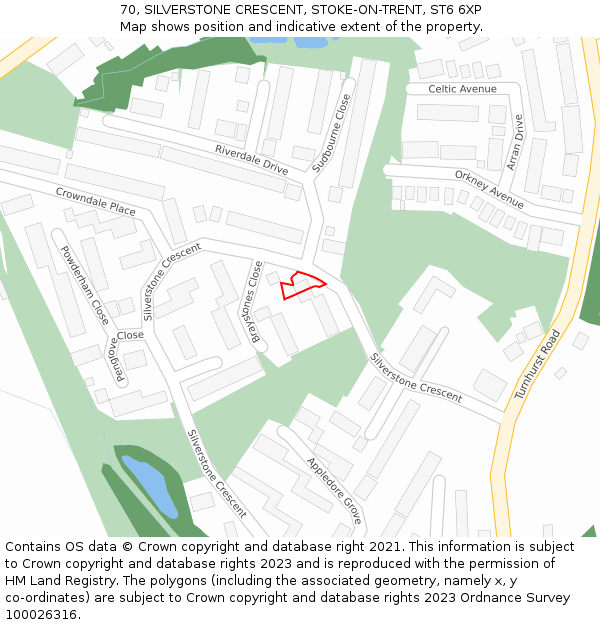 70, SILVERSTONE CRESCENT, STOKE-ON-TRENT, ST6 6XP: Location map and indicative extent of plot