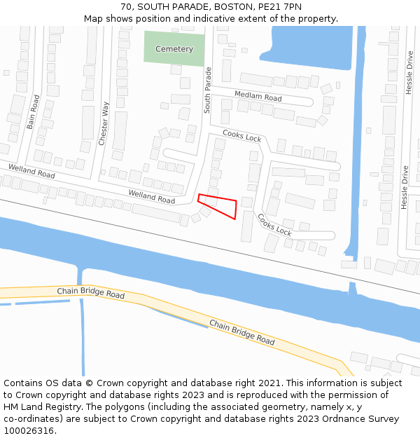 70, SOUTH PARADE, BOSTON, PE21 7PN: Location map and indicative extent of plot