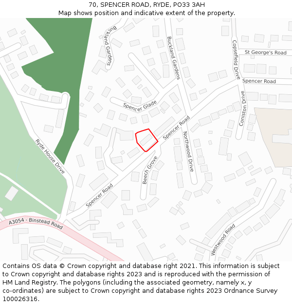 70, SPENCER ROAD, RYDE, PO33 3AH: Location map and indicative extent of plot