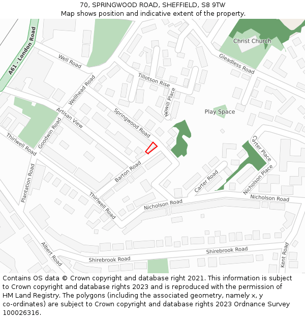 70, SPRINGWOOD ROAD, SHEFFIELD, S8 9TW: Location map and indicative extent of plot