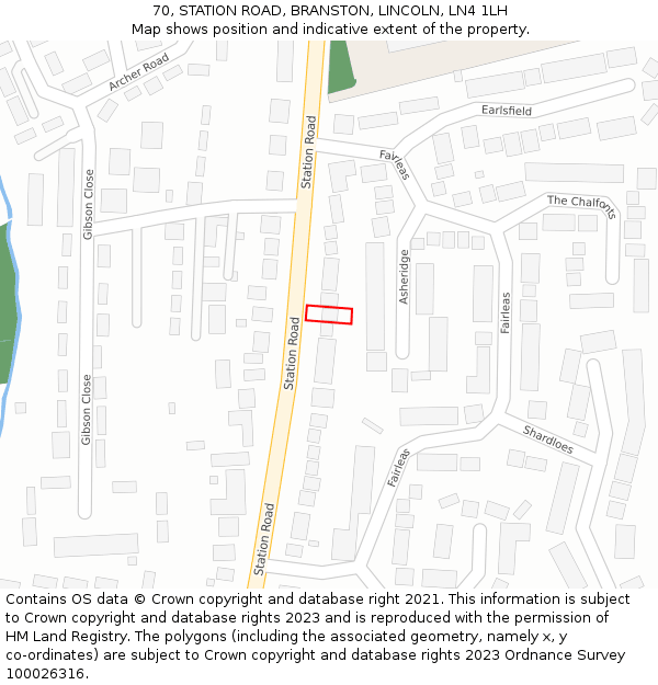 70, STATION ROAD, BRANSTON, LINCOLN, LN4 1LH: Location map and indicative extent of plot