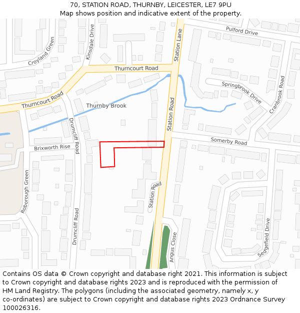 70, STATION ROAD, THURNBY, LEICESTER, LE7 9PU: Location map and indicative extent of plot